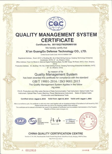 China GUANGGU INC. certificaciones